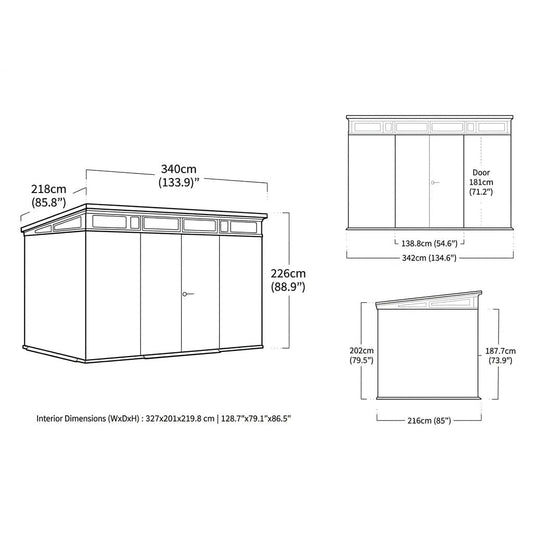 Keter 11×7 Cortina Heavy Duty Plastic Pent Shed Dark Grey