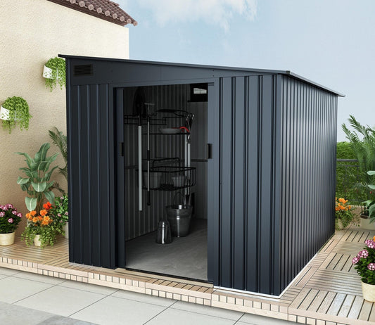 Lotus Sheds Arley 7 x 9 ft Lean To Metal Shed in Grey